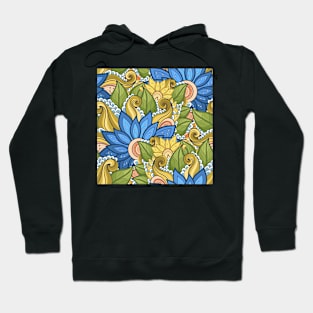 Colored Pattern with Floral Motifs Hoodie